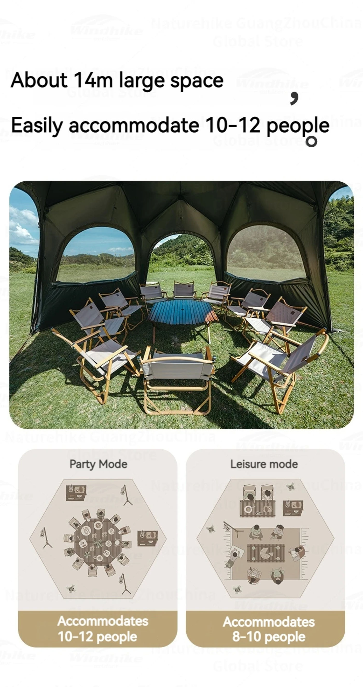 Description Picture 6 of itemNaturehike Dome Tent Canopy Sunshade Waterproof PU5000+ UPF12500+ Sun Shelter Outdoor Camping Luxury Travel Awning with Chimney