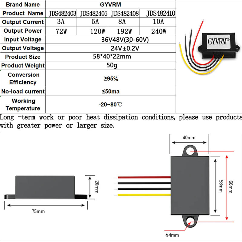 Description Picture 3 of itemDC DC 36V 48V to 24V 1A 2A 3A 5A 10A 15A 20A 30A Step Down Model 60V 72V 80V to 24V 480W Buck Converter IP68 Waterpoof level