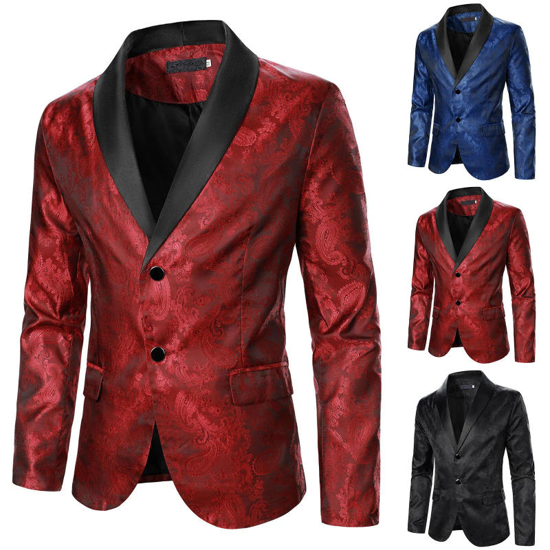 Description Picture 2 of itemMen Formal Business Suit Coat One Button Black Blue Red Men Slim Fit Fashion Blazer Suit Jacket Casual Suit Blazer Men Clothing