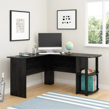 2023 Ameriwood Home Dominic L Desk with Bookshelves, Black Oak