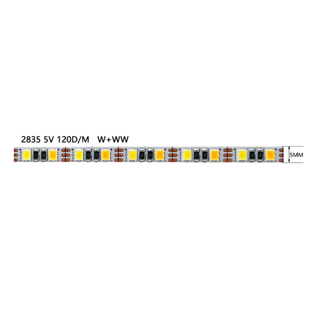Description Picture 4 of item2835 CCT 2 in 1 LED Strip 10MM 180LED/M Dual Color Warm White & White LED Tape 5V 12V 24V DC led flexible light strip