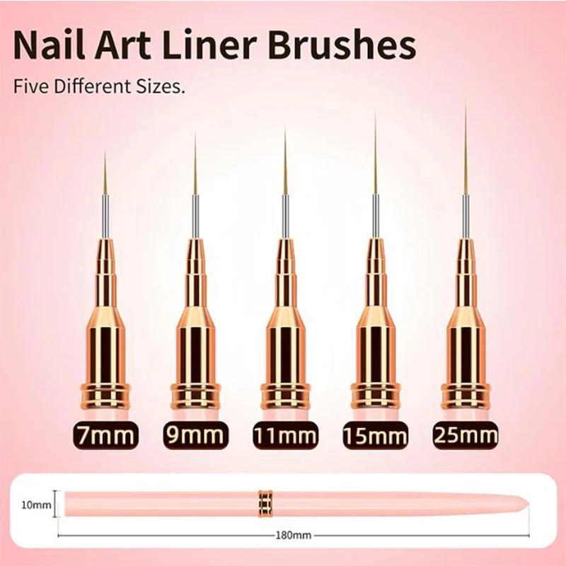 Description Picture 3 of item5Pcs/Set Nail Art Liner Brushes Set Elongated Lines Striping Drawing UV Gel Painting Nail Design Pen Professional Manicure Tool