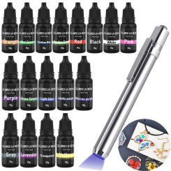 17 Colors/Set 10ml UV Resin Glue With UV Pen Quick-Drying Clear Hard Epoxy Resin Glue Kit For Jewelry Making DIY Craft Decor