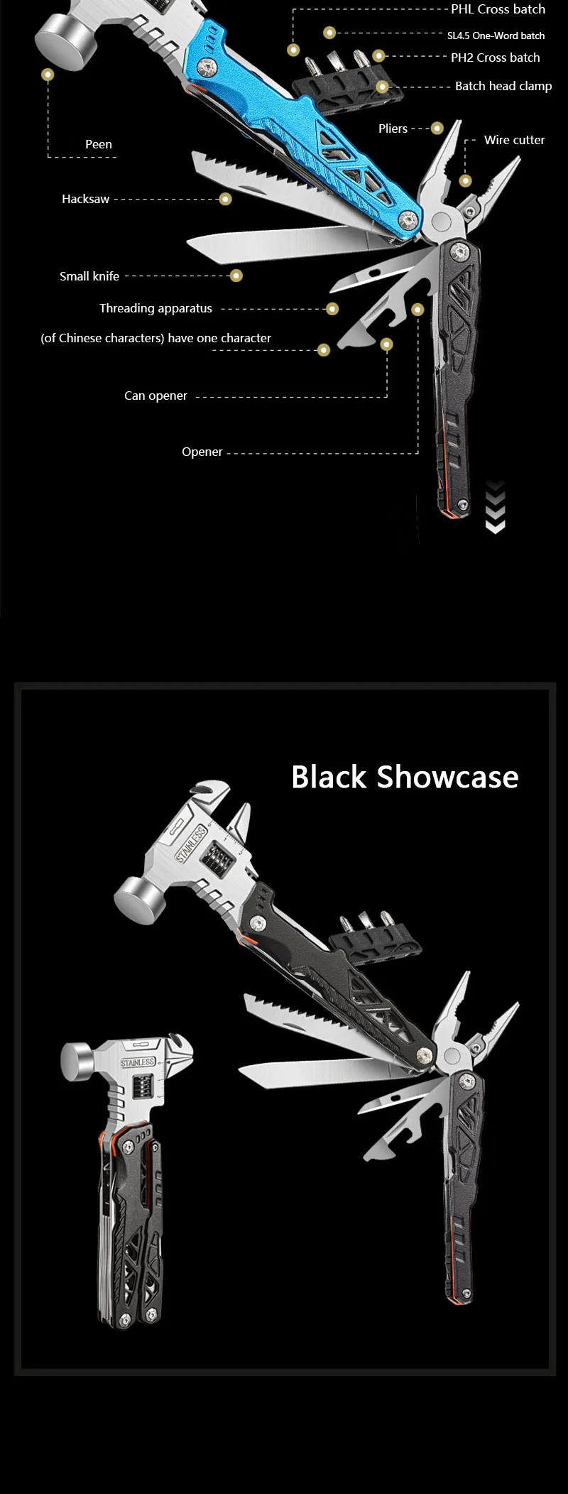 Description Picture 3 of itemMultifunctional wrench hammer outdoor camping folding nail hammer pliers emergency car combination all-in-one tool hammer