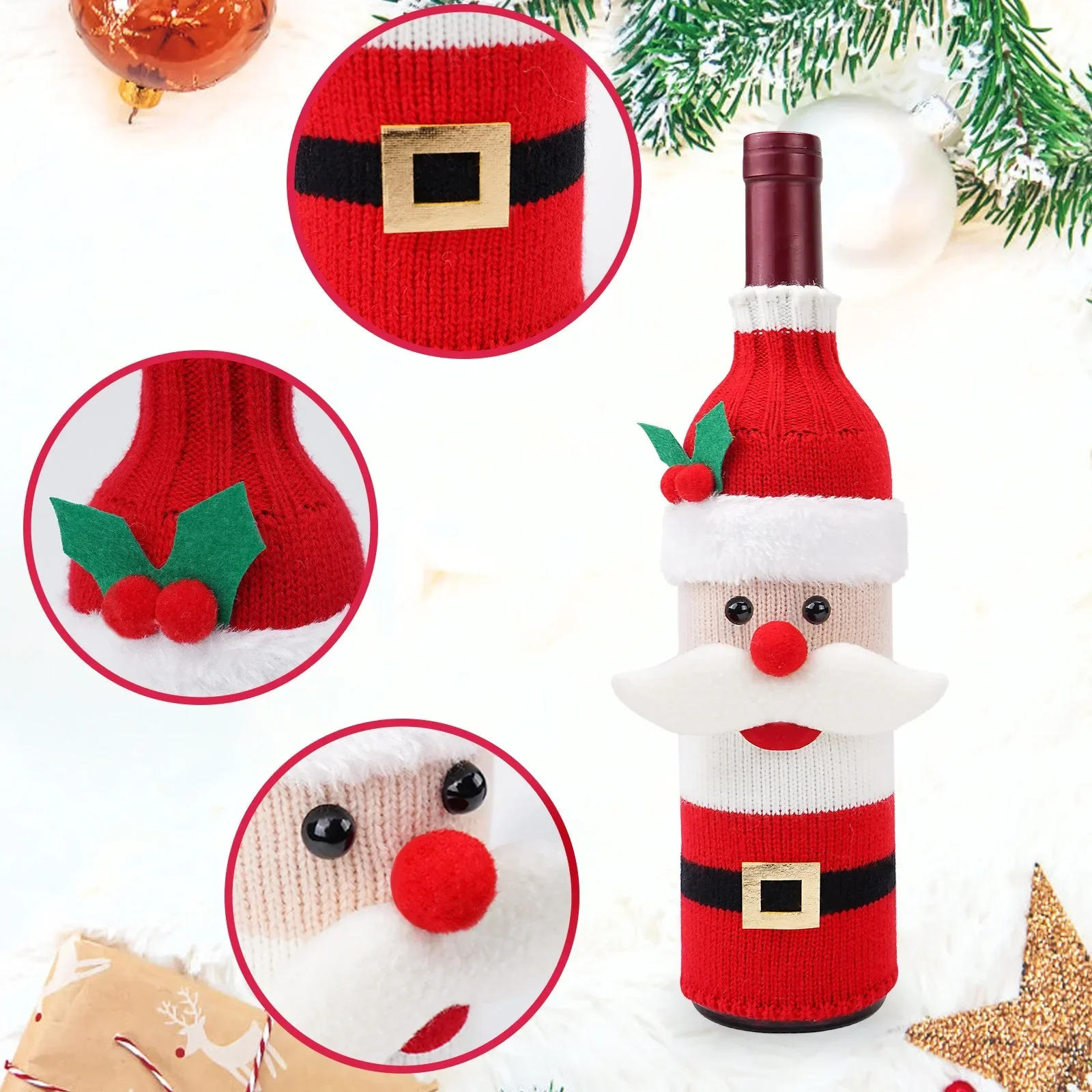 Description Picture 6 of itemWine Bottle Bag Christmas Decoration Santa Claus Snowman Knitted Wine Bottle Cover Merry Christmas Decoration Wine Bags