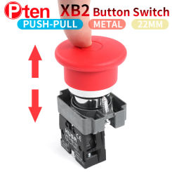 XB2 Button switch Mushroom head 22mm start 1NO NC  Momentary Push Pull Button Switch Metal Metal plastic emergency button