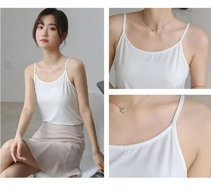 Description Picture 5 of itemNew Summer Simple Sling Camisoles Women Girls Crop Top Sleeveless Shirt Lady Bralette Tops Strap Skinny Camisole Base Vest Tops