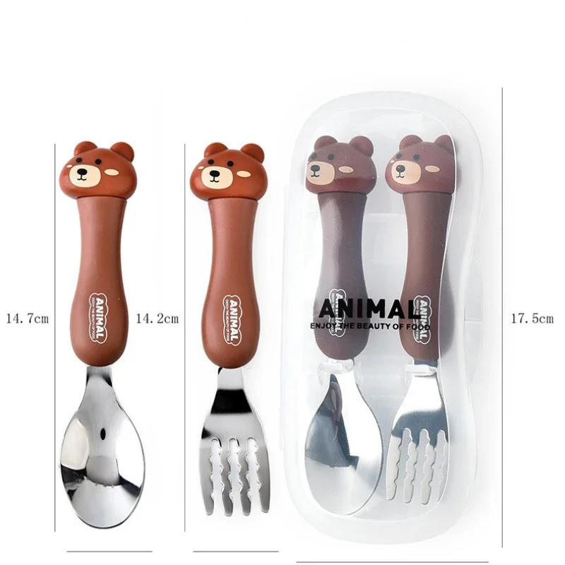 Description Picture 4 of itemTableware Cartoon Kids Spoon Fork Set Dessert Spoon for Children Fork Baby Gadgets Feed Kid Children's Cutlery for Kids Boxless