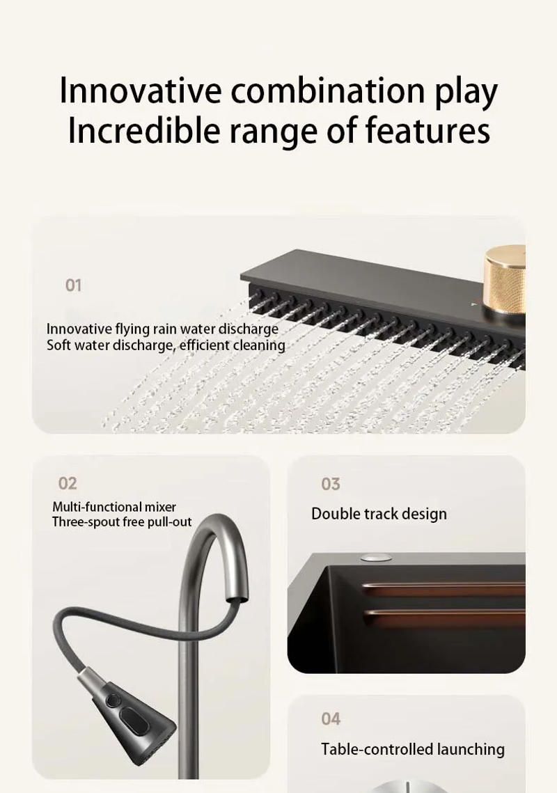 Description Picture 4 of itemWaterfall Sink Kitchen Stainless Steel Topmount Sink Large Single Slot Wash Basin With Multifunction Touch Waterfall Faucet