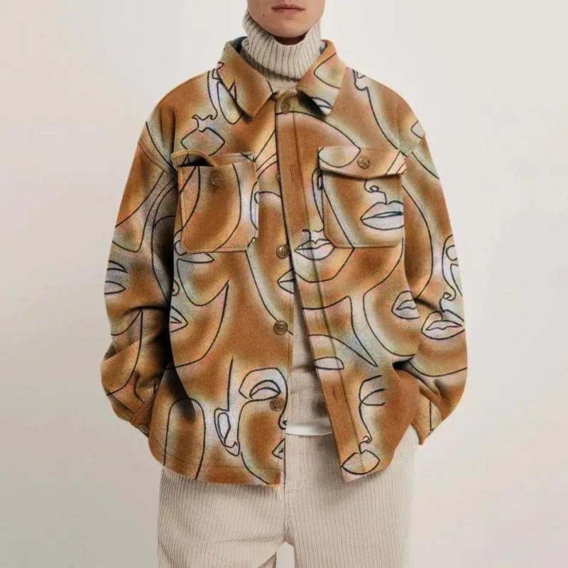 Description Picture 3 of item2022 Autumn and Winter Fashion New Men's Casual Lapel Hoodless Jacket / Male Slim Plaid Woolen Coat