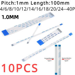 10PCS FPC Ribbon Flexible Flat CABLE PITCH 1MM 100MM 4P 6P 8P 10P 12P 16P 20P 30P 40P FFC WIRE 6/10/12/16/20/30/40 pin