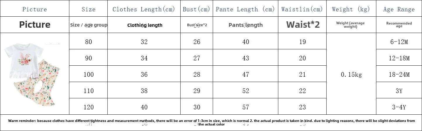 Description Picture 2 of item2025 European and American Summer Set, Girls' Easter Bunny Print Tassel Short Sleeved Trumpet Pants Two-piece Set