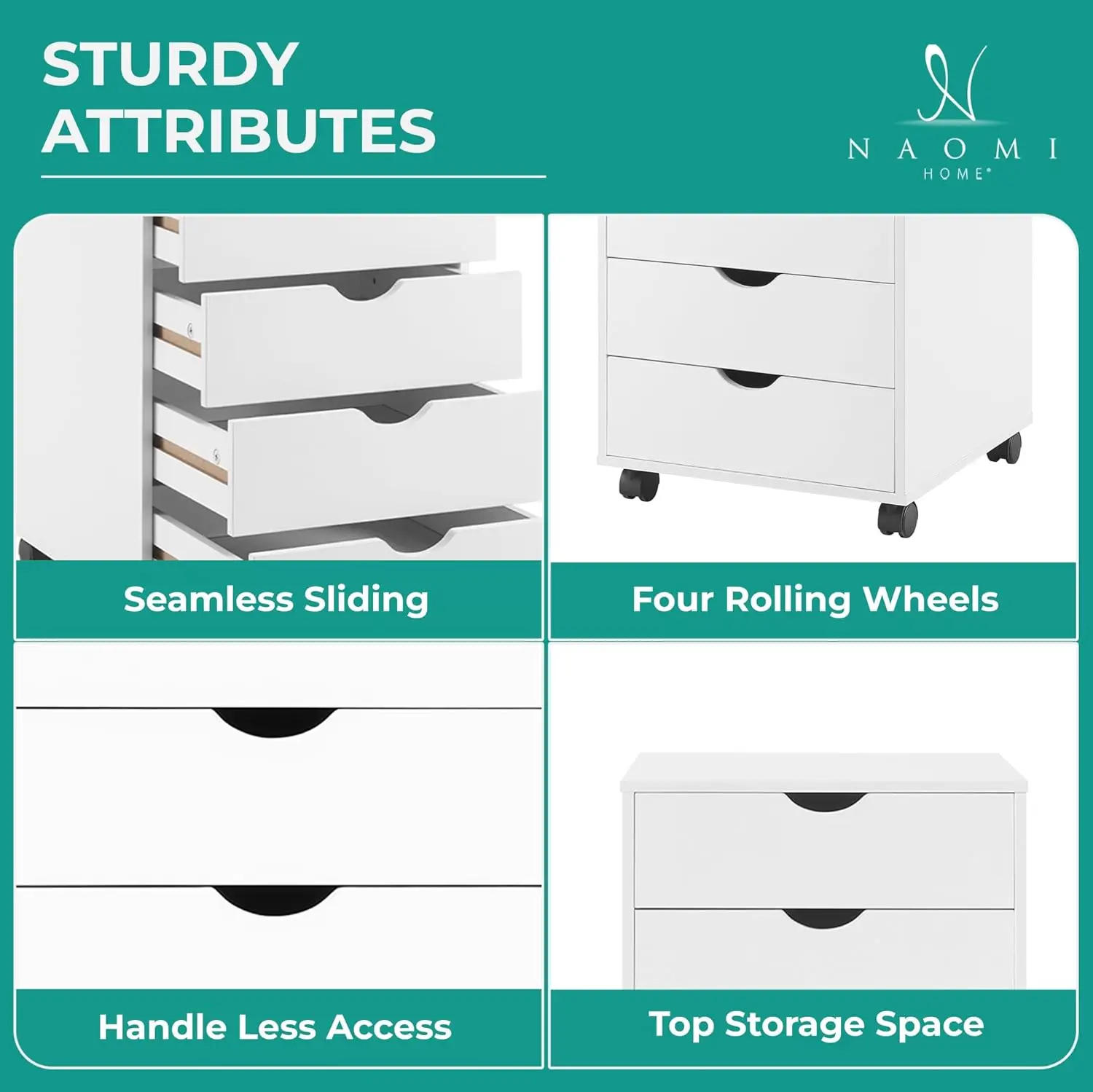 Description Picture 6 of item5 Drawer Chest, Wood Storage Dresser Cabinet with Wheels, Craft Storage Organization, Makeup Drawer Unit for Closet, Bedroom