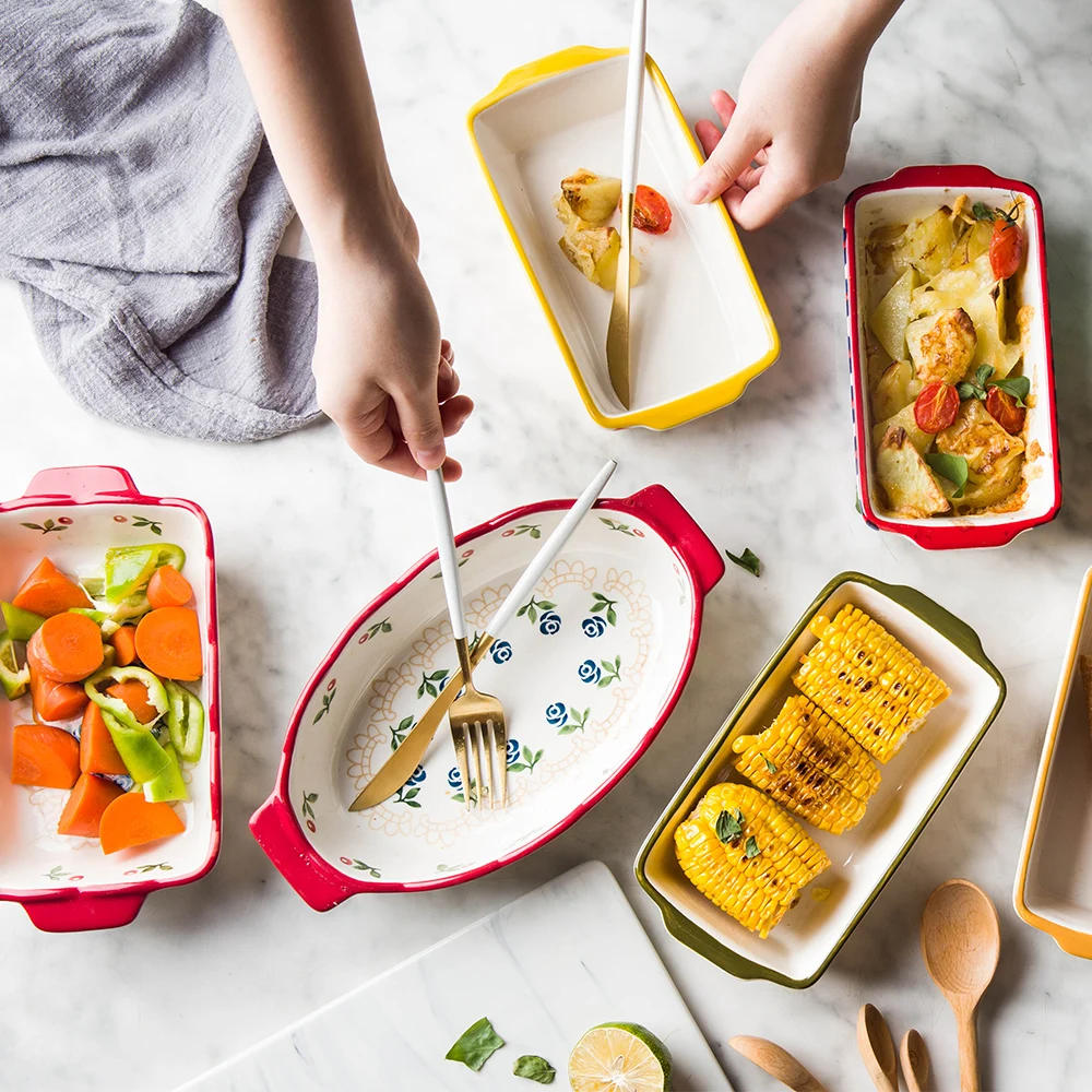 Description Picture 6 of itemCeramic Baking Dish Roasting Lasagna Pan  Rectangular Dish Bakeware Pan With Handle Oven Kitchen Baking Tool