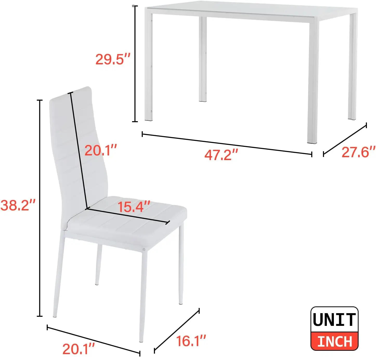 Description Picture 4 of itemDining Table Set Glass for Small Spaces Kitchen Table and Chairs for 4 Home Furniture Rectangular Modern, White Glass
