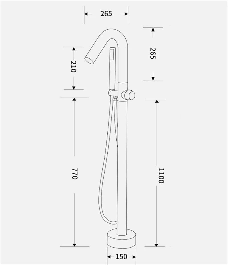 Description Picture 3 of itemBlack Bathtub Faucet Floor Stand Bathtub Mixer 360 Degree Rotation Spout with Handshower Head Bath Mixer Shower