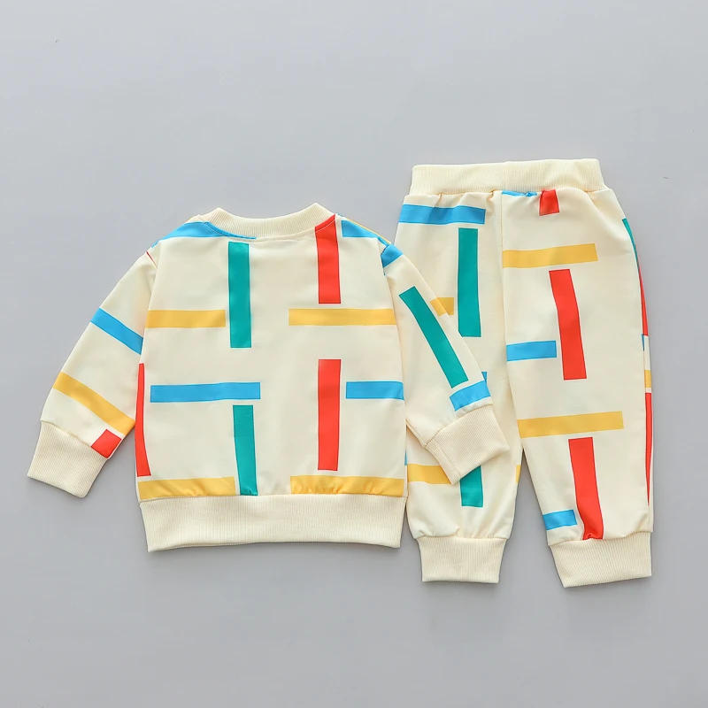 Description Picture 3 of item2PCS Baby Spring and Autumn Full Print Color Stripe Long Sleeve Long Pants Two Piece Set