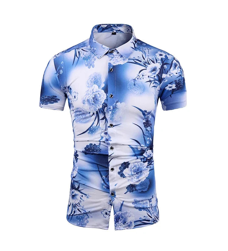 Description Picture 5 of itemMen's Boutique Short Sleeved Floral Shirt Summer New Business Social Wedding Ball Dress Top Large Shirt