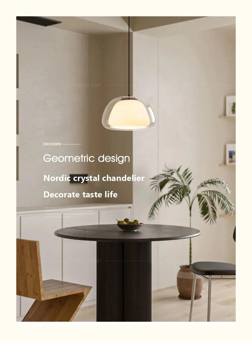 Description Picture 2 of itemDesigner Glass Pendant Light LED Minimalist Cream Hanging Lamp for Restaurant Living Room Bedroom Study Home Decoration Fixtures