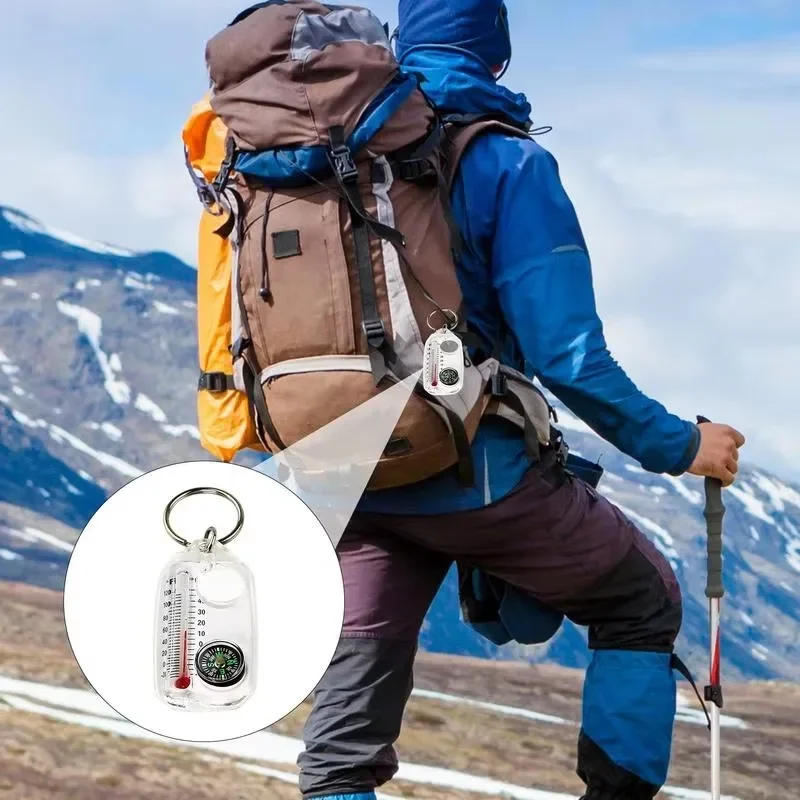 Description Picture 2 of item2pcs Three In One Compass Thermometer Keychains Mini Portable Precise Accurate Mountain Outdoor Camping Travel Adventure Tools