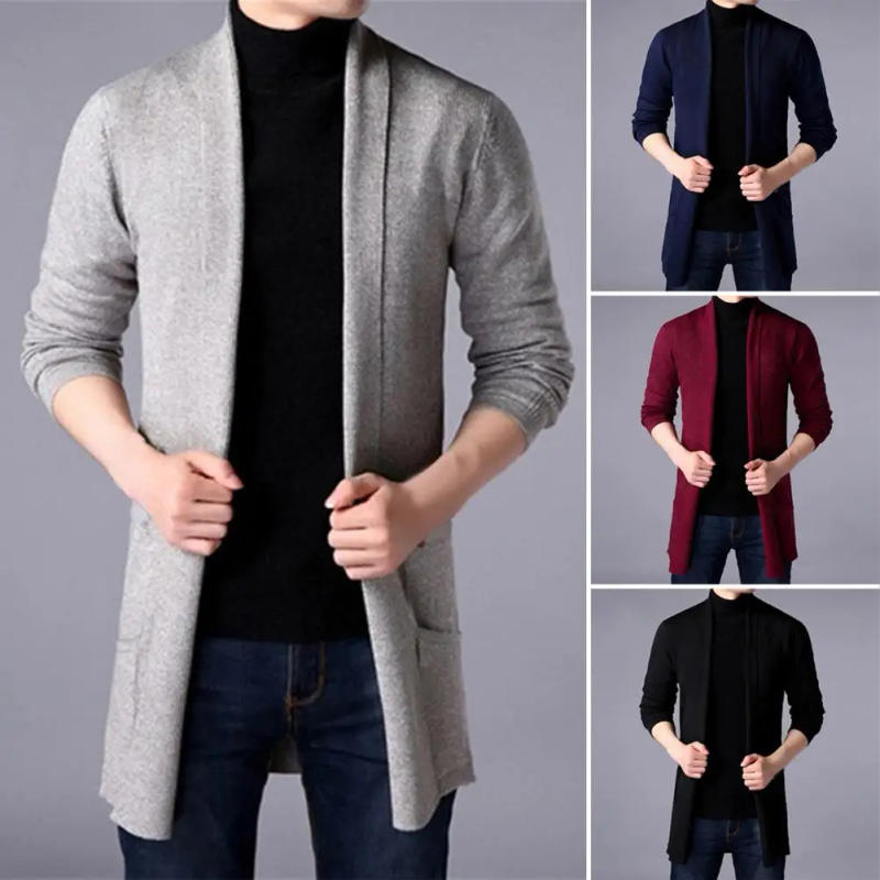 Description Picture 2 of item2024 Cardigan Sweater All Match Spring Autumn Knitting Sweater Men Winter V-neck Long Sleeve Knitting Sweater Coat Loose Outwear