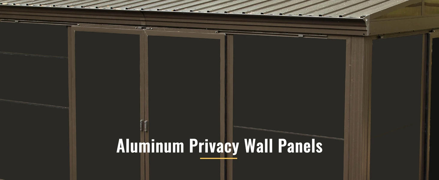 Description Picture 3 of itemAluminum Wall Mounted Gazebo with Galvanized Steel Sloping Roof,Lockable PC Screen House,with Front Door&Side Sliding Door