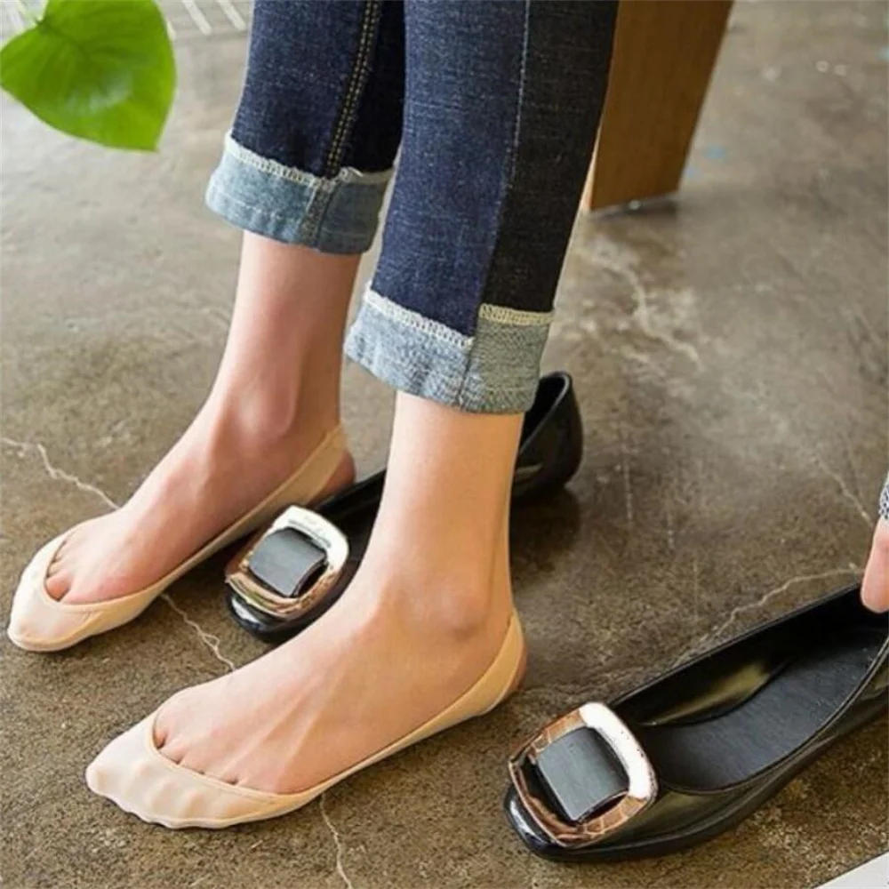Description Picture 4 of item3 Pairs Invisible Cotton Pad Boat Socks Women's Summer Ice Silk Shallow Mouth Socks for High Heel Shoes Non Slip Silicone Sling