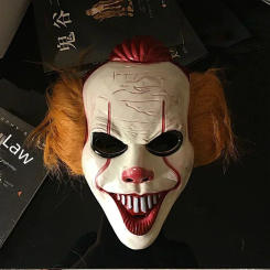 Halloween Terrifying Clown Ghost Full Face Hot Mask Cosplay Wig Fur Horror Small Clown Mask Adult Frightening Party Costume Prop