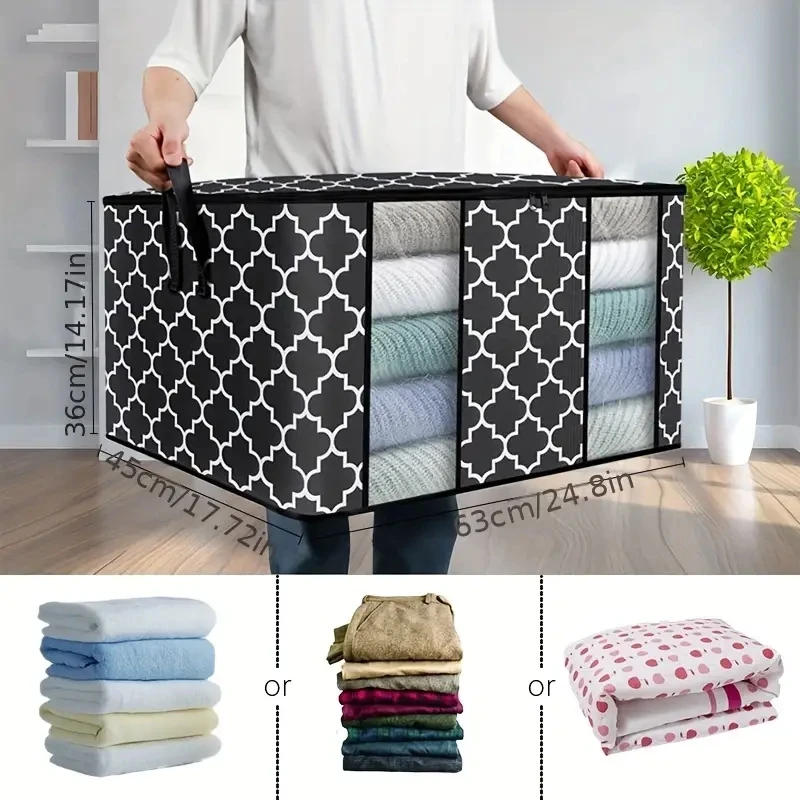 Description Picture 3 of item1pc Visible Window Wardrobe Storage Bag, Moisture-proof Cotton Quilt Storage And Finishing Bag, Clothing Moving Bag