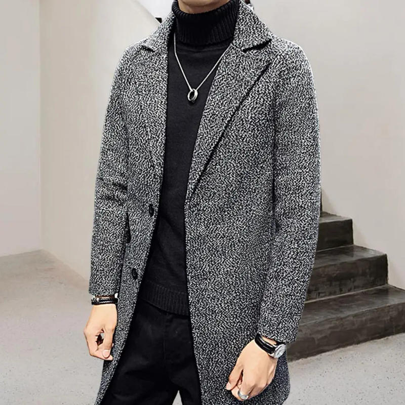 Description Picture 4 of itemMen's Thick Wool Blends Trench Long Casual Top Coats Fashion Warm Coat Lapel Collar Overcoat Large Size 4XL Male Slim Windbreake