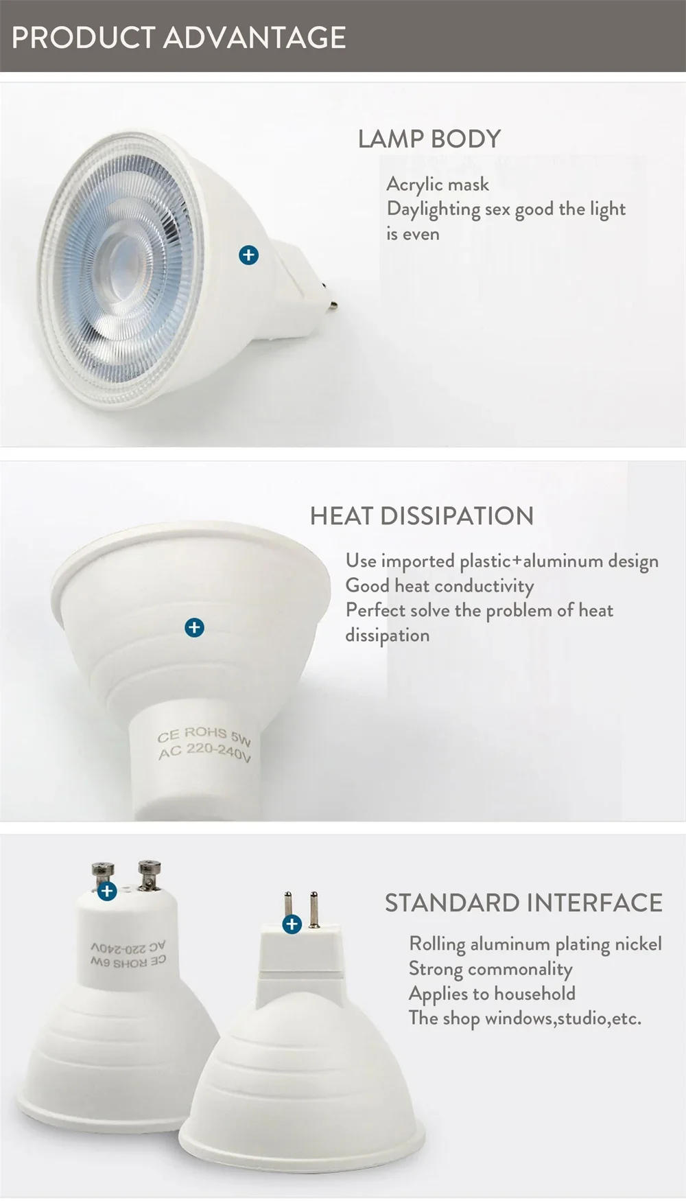 Description Picture 4 of item10X AC 220V 110V Dimmable LED Bulb Spotlight GU5.3 GU10 Spotlight 7W MR16 COB Chip 30 ° Beam Angle For Downlight Table Lamp