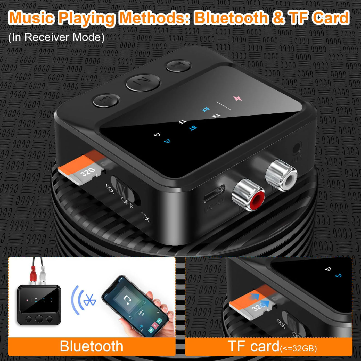 Description Picture 6 of itemTebe 2 IN 1 Bluetooth 5.4 Audio Receiver Transmitter 3.5mm Aux RCA TF Card Wireless Stereo Music Audio Adapter Dual Connection