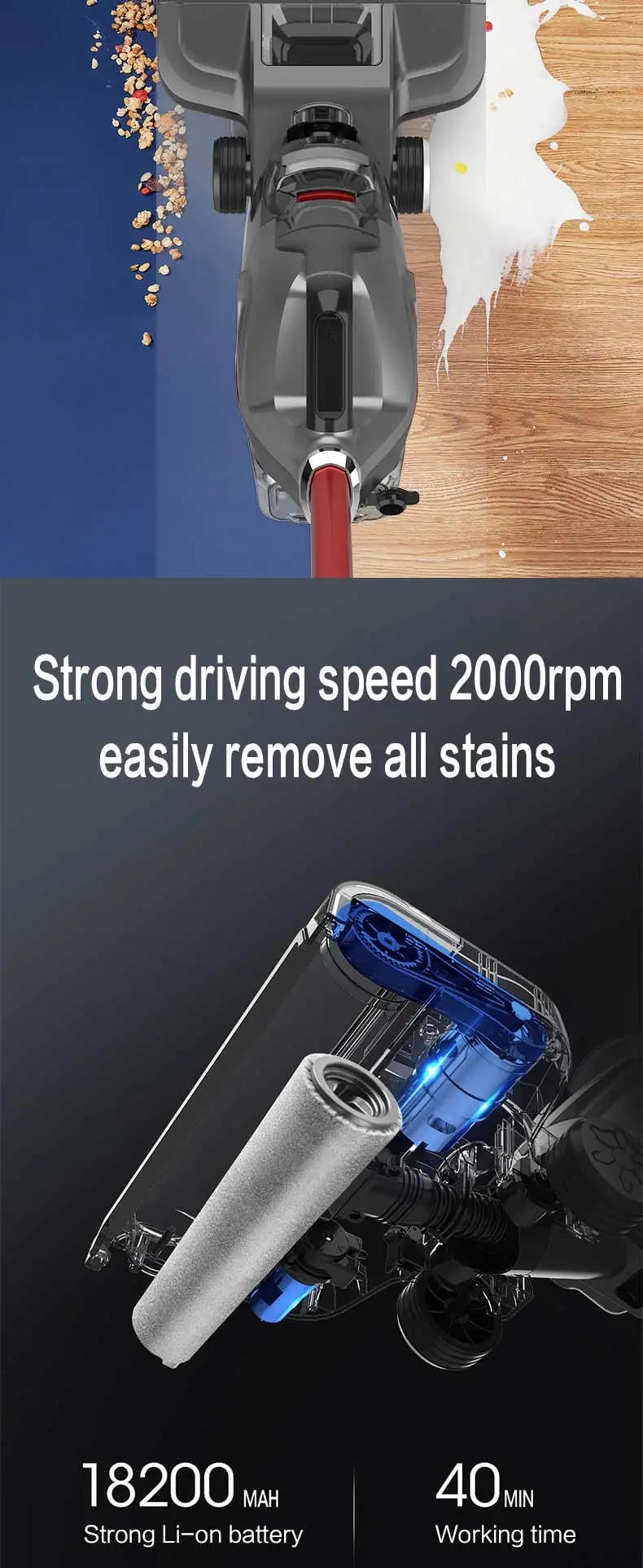 Description Picture 4 of itemLEDEAST Man5s Suction Mop And Washing Integrated Wireless Handheld Automatic Cleaning Sweeping Dry And Wet Vacuum Cleaner