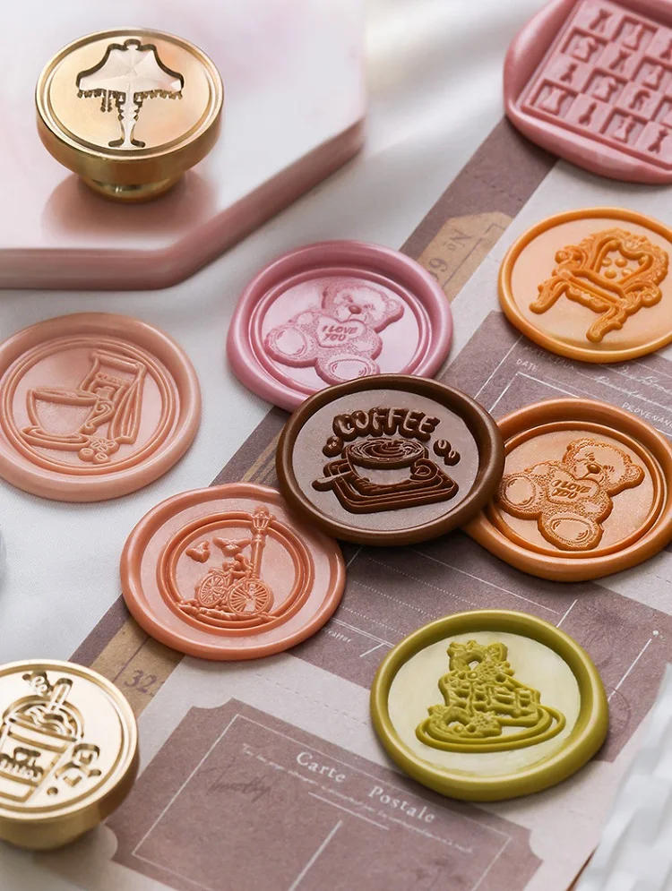 Description Picture 2 of item2023 High Tea Wax Seal Stamps Bear Coffee Gift Pattern New Arrival Lotus Wax Seal Tools Decoration Stamps HCZ019