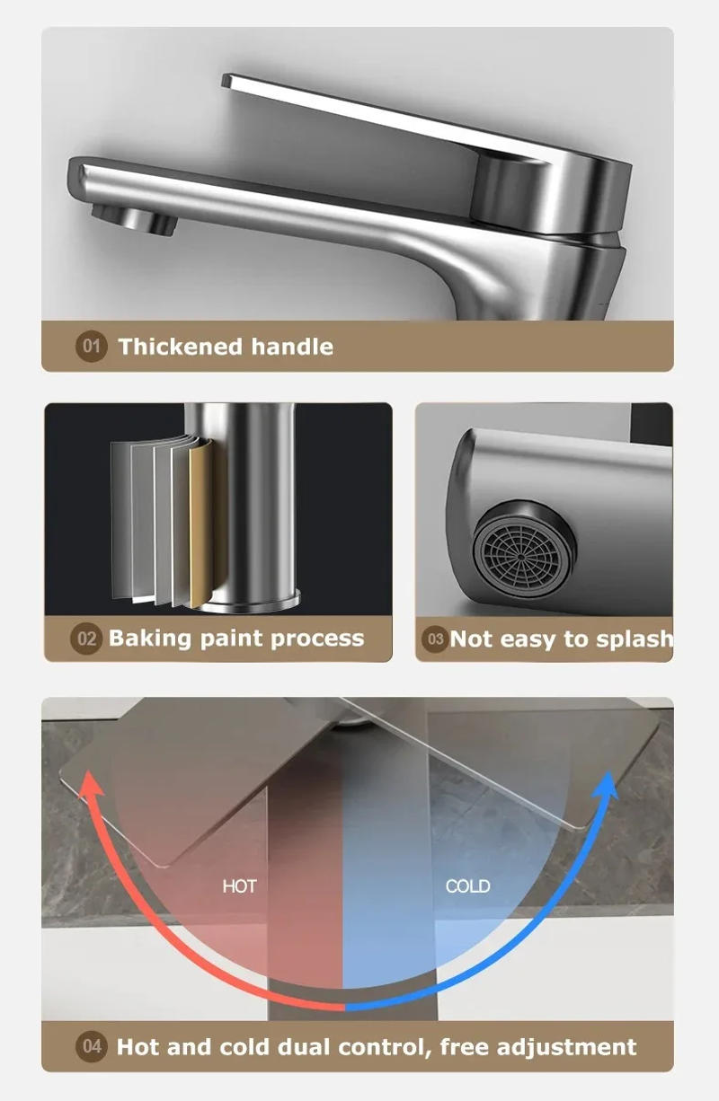 Description Picture 2 of itemStainless Steel Faucet Household Hot and Cold Water Dual Control Basin Faucet Kitchen Bathroom Wash Basin Universal