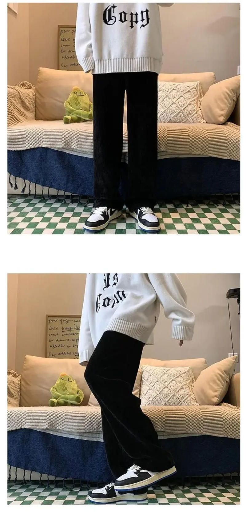 Description Picture 2 of itemAutumn Men Wide Leg Pants Corduroy Baggy Trousers Harajuku Casual Jogging Solid Color Simple Cargo Pants Straight Sweatpants