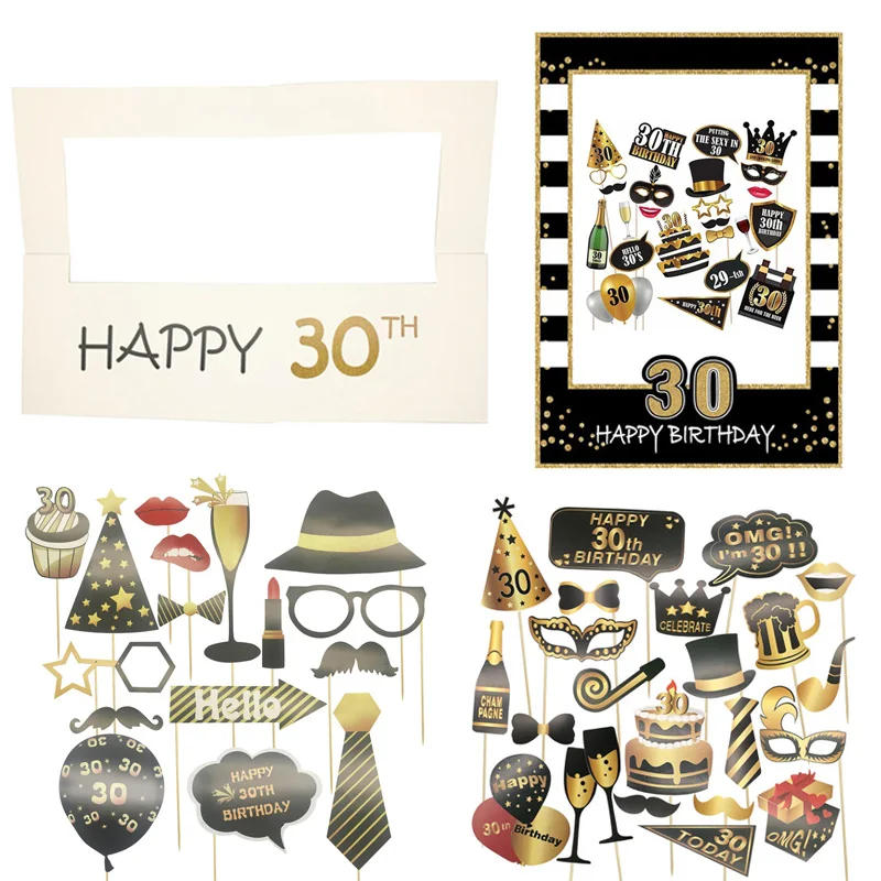 Description Picture 2 of item30 40 50 60 Year Old Photo Booth Props Adult Birthday Decor Women Men 30th Anniversary Happy Birthday PhotoBooth Props Frame
