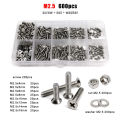 1 Box GB819 M1.6 M2 M2.5 M3 M4 M5 M6 M8 304 Stainless Steel Phillips Cross Flat Countersunk Head Screw Bolt Nut Assortment Kit