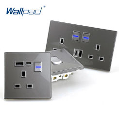 UK 13A Wall Socket  3 Pin Power Outlet Tempered Glass Ultra Thin Plate Black White Grey Fused Switch Cooker Unit