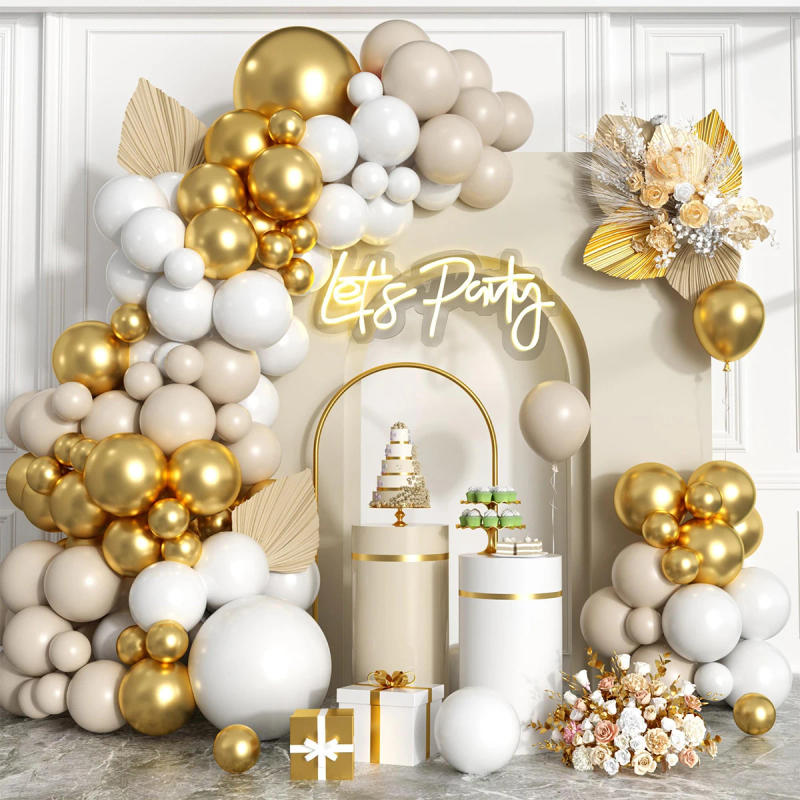 Description Picture 5 of itemSand White Matte White Metal Gold Balloon Garland Arch Kit Birthday Party Decor Kids Wedding Party Supplies BabyShower Balloon