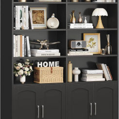Bookshelf and Bookcase with Doors, 6 Tier Double Wide Large Bookshelves, Open Display Shelves, 73'' Tall Bookcases