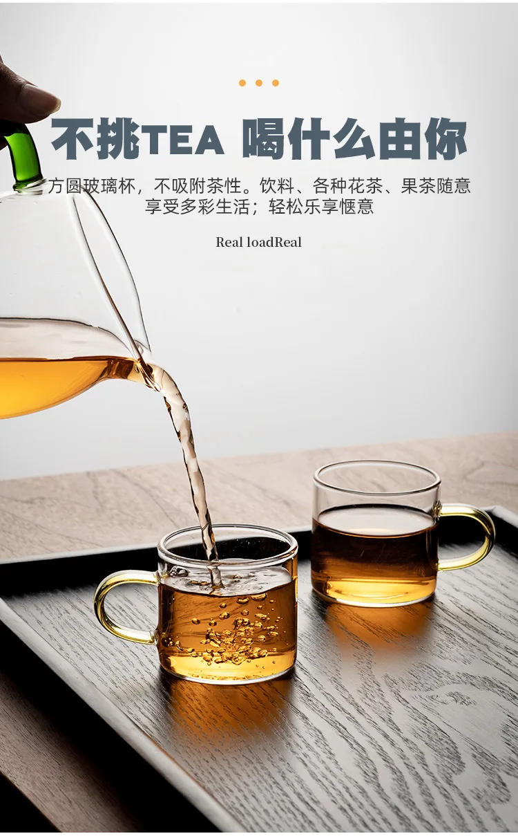 Description Picture 6 of itemTransparent Glass Teacup with Handle, Kung Fu Tea Cup Set, Master, Thick Heat-Resistant with Handle, Green Coffee Wine Glasses
