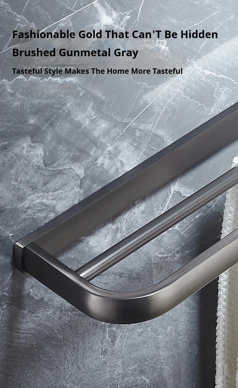 Description Picture 4 of itemBathroom All Copper Gunmetal Gray Bath Hardware Sets Home Improvement Perforated Installation Wall Mounted Bathroom Fittings