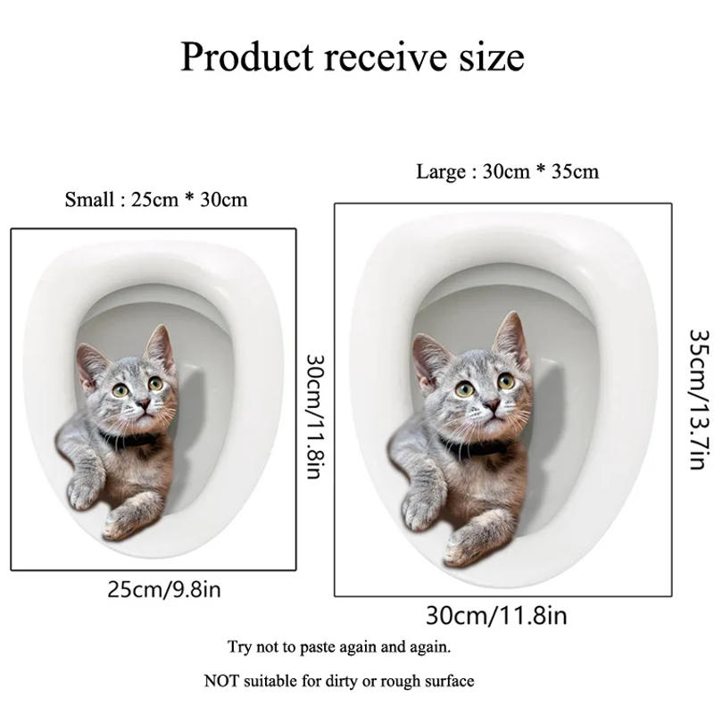 Description Picture 2 of itemCute Toilet Cat Wall Stickers Bathroom Decoration Wallpaper Funny Toilet Self-adhesive Mural Home Decor Creative Kitten Decals