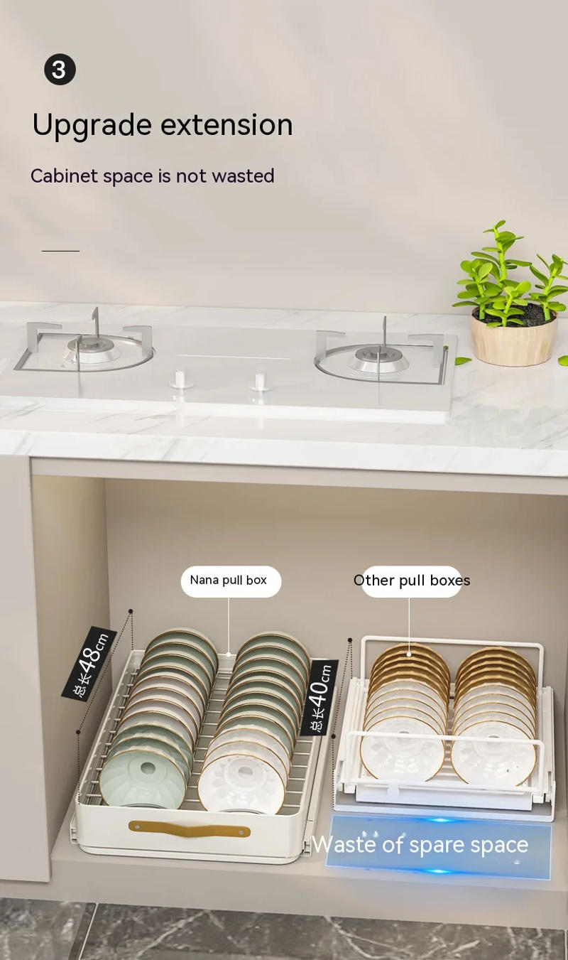 Description Picture 6 of itemKitchen Storage Rack with Slide Rails Pull-out Kitchen Drawer Storage Tray Spice Box Storage Rack Cabinets Organizer with Handle