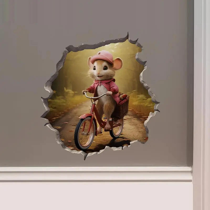 Description Picture 2 of itemM457 Bike Ride in the Park Boy Girl Mouse in Mouse Hole Decal - Mouse Hole 3D Wall Sticker