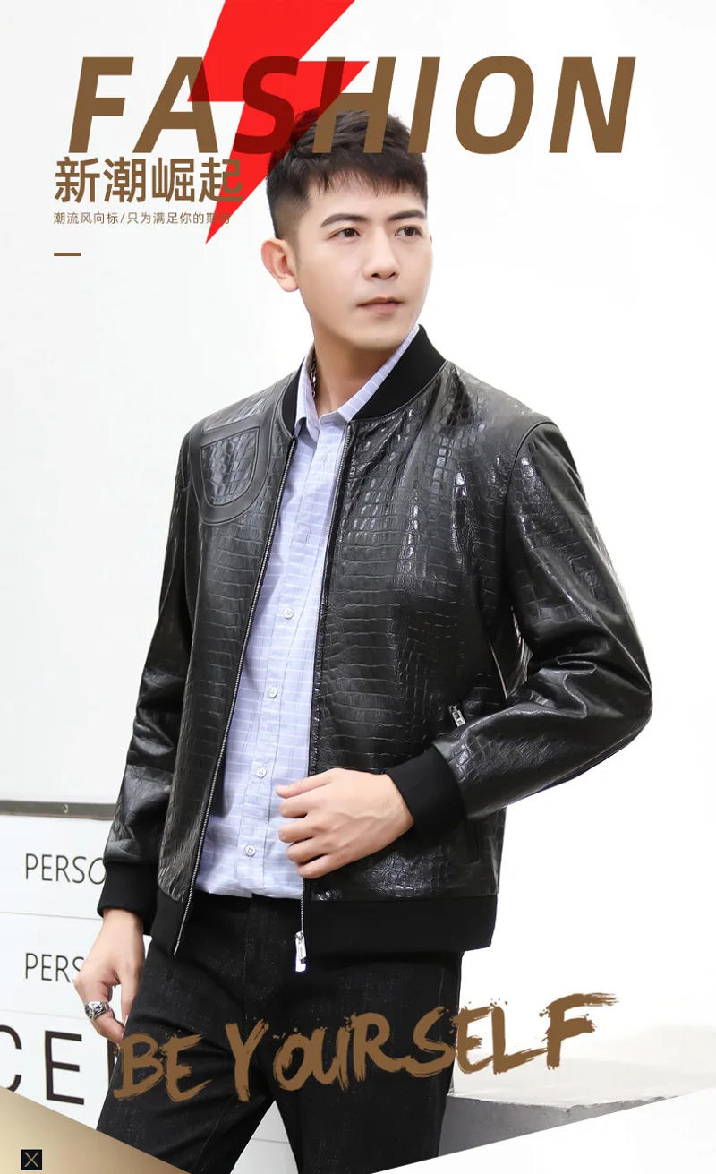 Description Picture 2 of itemTrendy Genuine Leather Jackets for Men Short Natural Sheepskin Coat Korean Slim Thin Baseball Mens Leather Jacket Jaqueta FCY