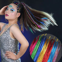 Shiny Threads Glitter Hair Tinsel Kit Gold Silk Hair Glitter String Extensions Accessories for Women Headdress