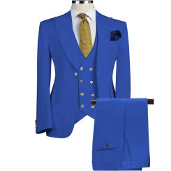 2023 Fashion New Men Casual Boutique Business Wedding Hosting Performance 3 Pcs Golden Button Suit Blazers Jacket Vest Pants Set