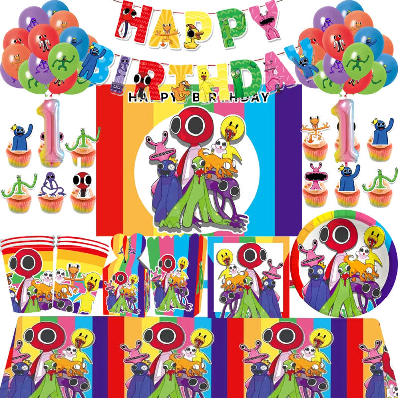 Description Picture 2 of itemRainbow Friends Table Decoration And Accessories Disposable Birthday Party Decorations Tablecloth Backdrop for Kids Baby Shower